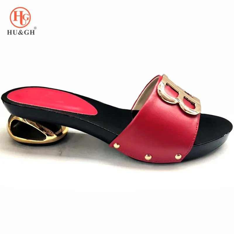 

2019 New Red Color African Women Shoes Open Toe Ladies Sandals Italian Shoes Party Wedding Shoes PU Leather Nigerian Shoes Pumps