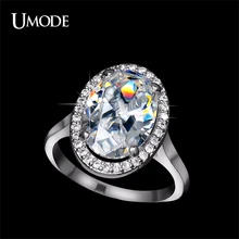 UMODE Anillos Rhodium plated Rare 6ct AAA+ Big Oval Egg Shaped CZ Halo Engagement Rings For Women Jewelry AUR0144