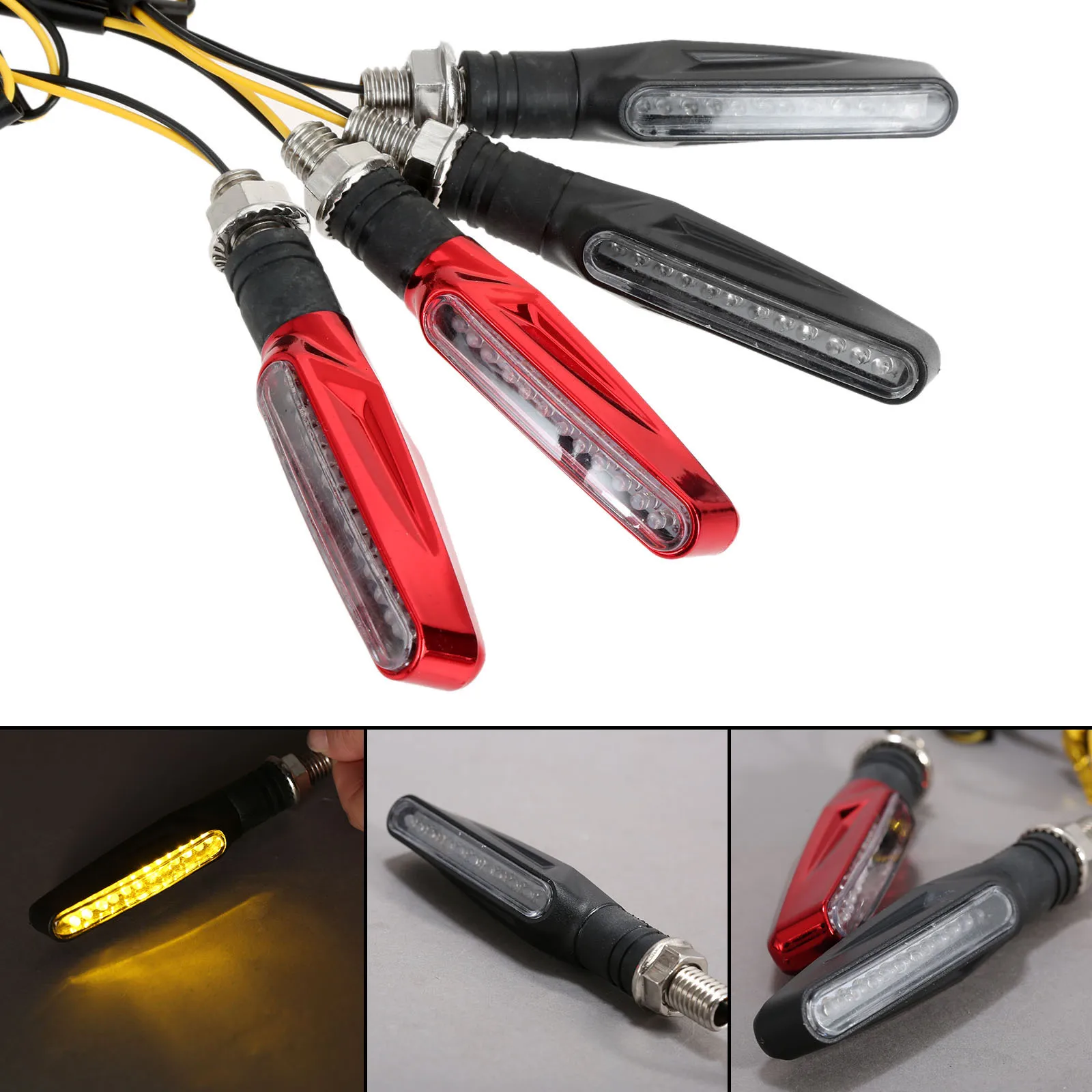 

2Pcs 12V Motorcycle LED Turn Signal Indicator Light Yellow Blinker Lamp Universal Flexible Bendable Flasher Light Motorbike Part
