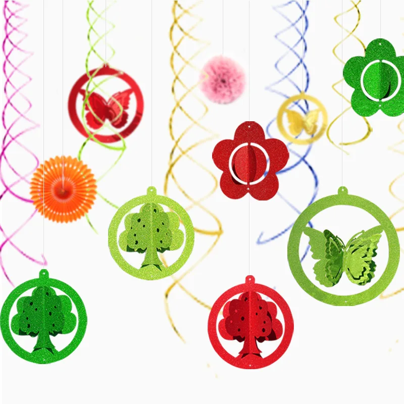 3pcs/Set Glitter 3D Butterfly Hanging Decoration Banner Ceiling Swirls Spring DIY Paper Circle Flower Garland Home Decorations | Дом и сад