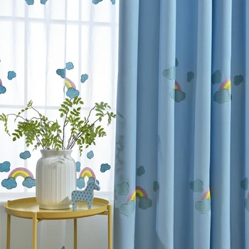 

[byetee] Embroidered Curtain Fabrics Cloth Cartoon Children Baby Room Kitchen Kids Curtains For Living Bedroom Blackout Drapes