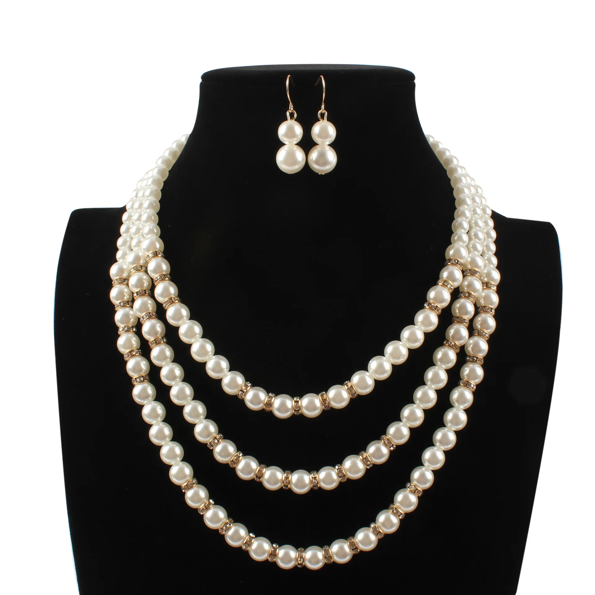 

2019 New Women Imitation Jewelry Set Pearls Multi Layer Pearl Sweater Chain Necklac Earrings Fashion Accessories Ensemble Bijoux