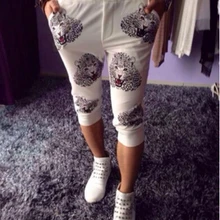 28-36! Мужская Новая мода тонкий мужской высокое качество белый тонкий тигр печати мужские повседневные брюки обтягивающие брюки певица костюмы