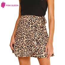 Новинка, модные юбки с леопардовым принтом, Женская пляжная раздельная юбка в стиле бохо с бантиком, асимметричная плиссированная мини-юбка, летняя женская юбка