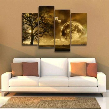 

Oil Painting 4 Panels Huge Glowing Stars Tree Patterns Simple Colors Unframed Canvas Printed Oil Paintings Drawings
