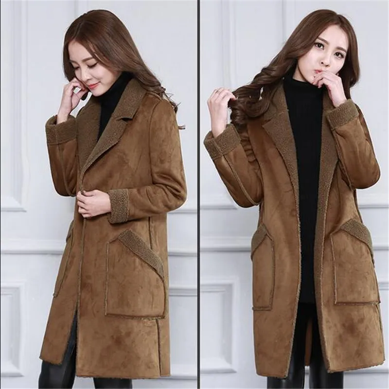 Women add flocking coat deerskin winter clothes with long sleeves new ...