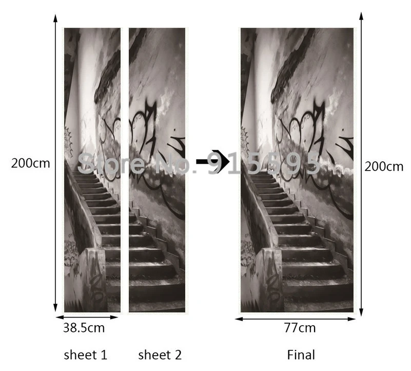 Винтажное старое здание лестницы 3D Двери обои гостиной спальни двери украшения настенные наклейки ПВХ водонепроницаемый домашний декор Фреска