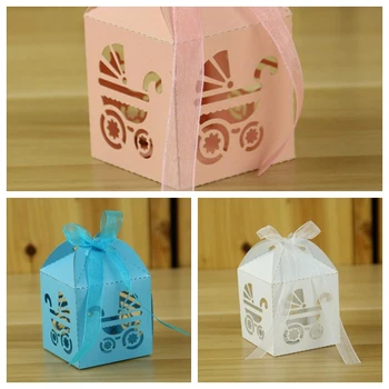 

(120 Pieces/lot) Baby's Day Out Laser Cut Carriage Pram Baby Gift Boxes For baby shower Party Favor box and baby birthday box