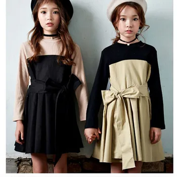 

Patchwork Girls Dresses With Bow Autumn A Line Dress For Baby Big Girl Princess 2019 New Kids Dress Elegant Children Clothes