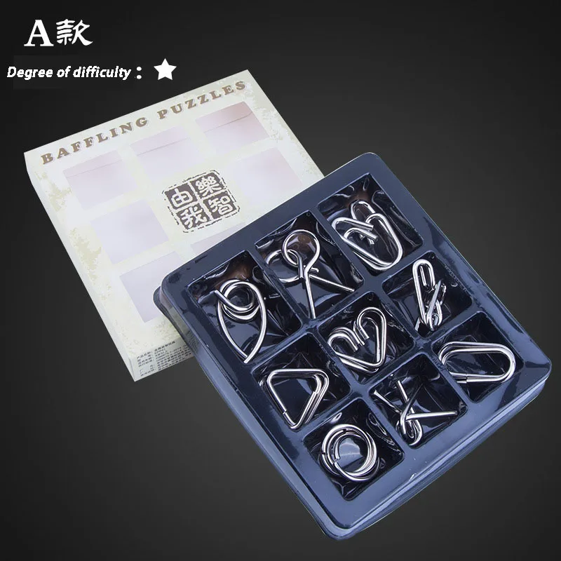 Metal Ring Puzzle Magic Trick Game 9pcs/set Metal Intelligence Solution Ring Unbuckle Brain Teaser Kids Creative Toy Logic Game Metal Ring Puzzle Magic Trick Game 9pcs/set Metal Intelligence Solution Ring Unbuckle Brain Teaser Kids Creative Toy Logic Game