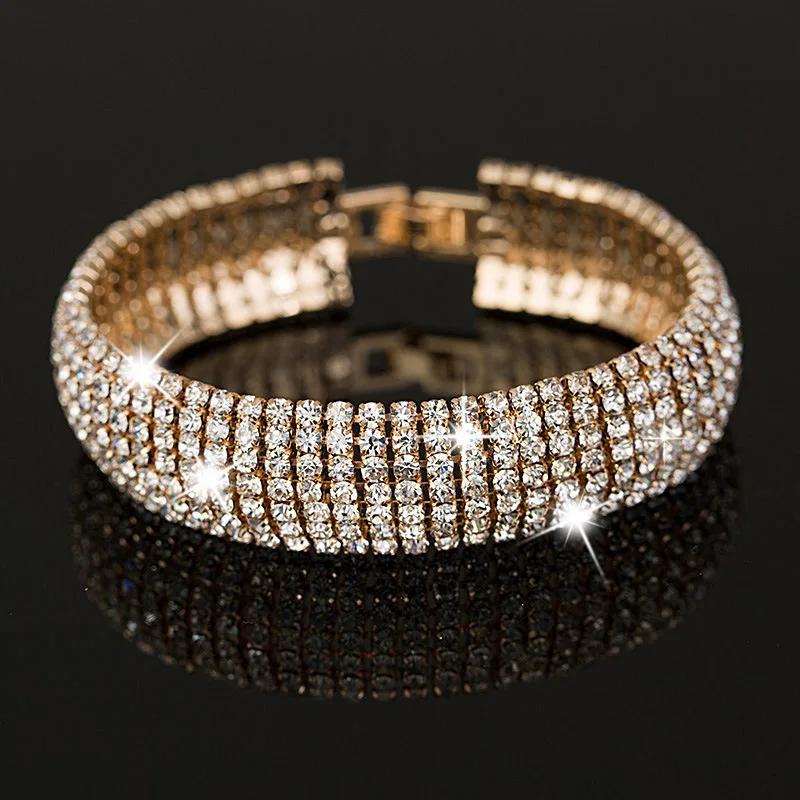 

New Elegant Women Rhine Stone Bangle Wristband Crystal Bracelet Cuff Bling Lady Gift Bracelets & Bangles