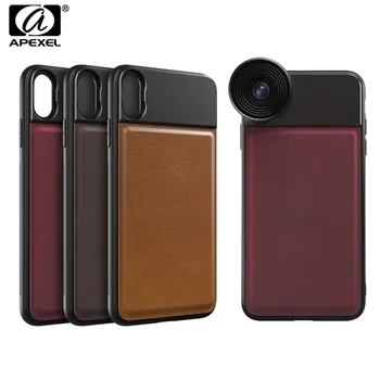 

APEXEL 1 Pcs Professional 17mm Thread Phone Case For Mobile Lenses Aluminum Alloy+Leather Phone Case for iPhone X Samsung Huawei