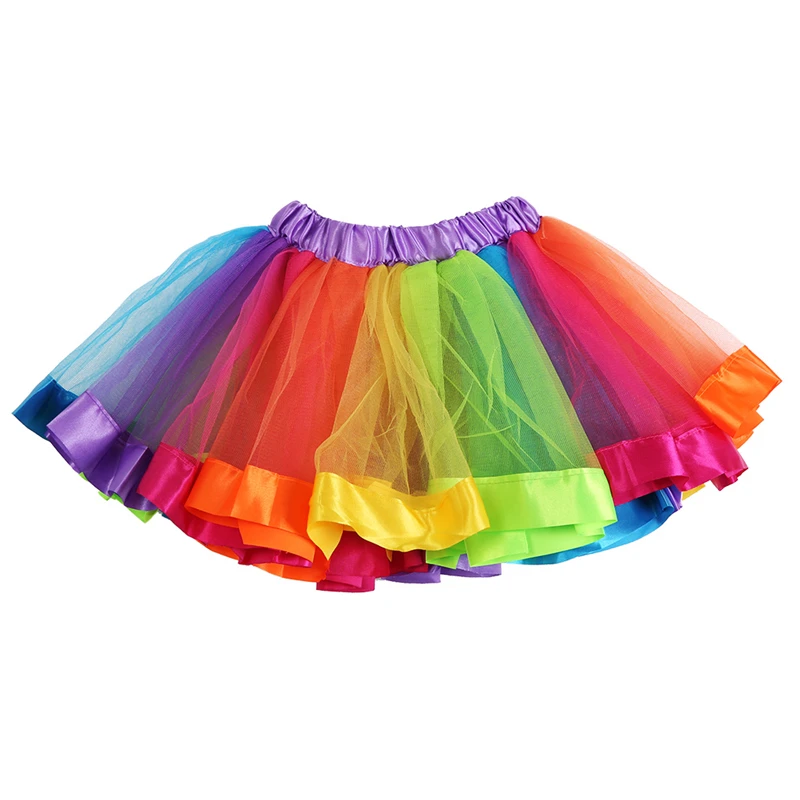 2019 г., новая детская Радужная юбка-пачка для Девочек Пышные фатиновые Юбки принцессы для танцев вечерние костюмы, цветная одежда с бантом
