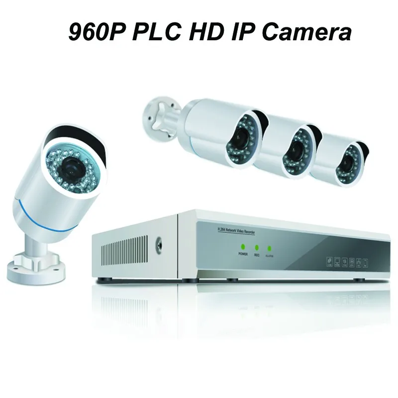 

4pcs of 960P PLC Bullet IP Camera with 1080P NVR DIY Kit Based on Power Line Communication Technology P2P Cloud Server Free APP