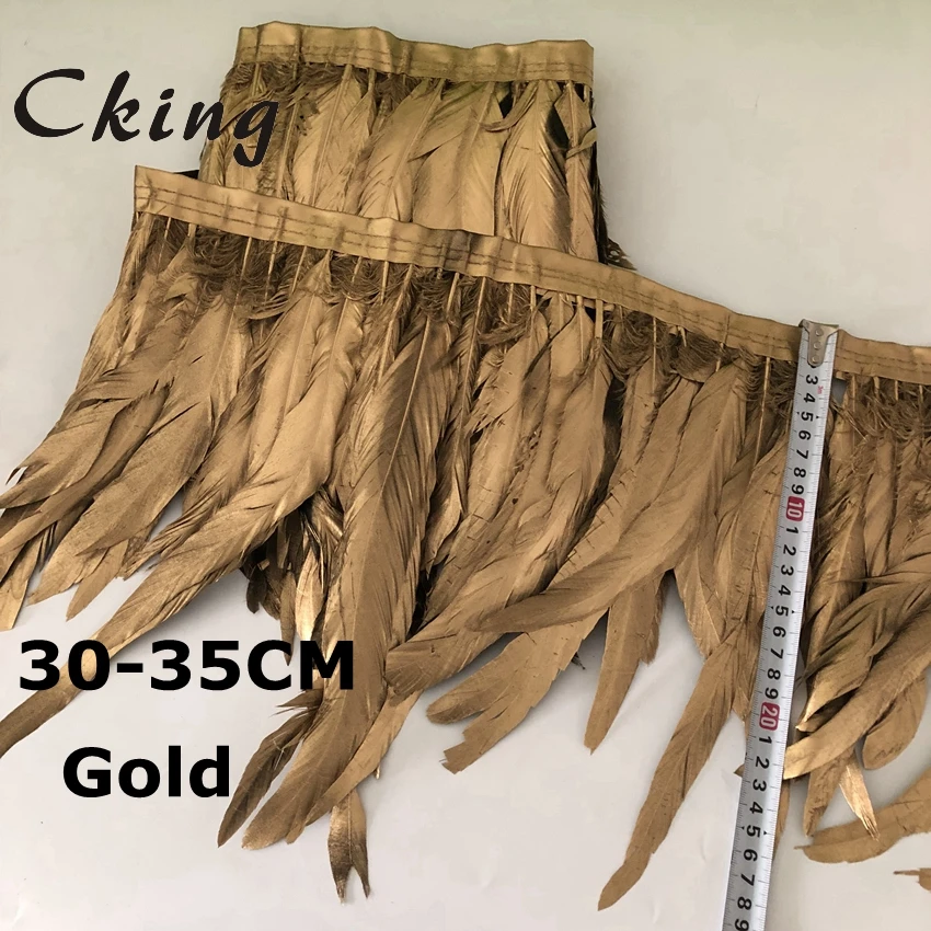 Отделка из петушиных перьев золотистого цвета 2 м 30 35 см|feather trim|rooster tail featherstail feathers