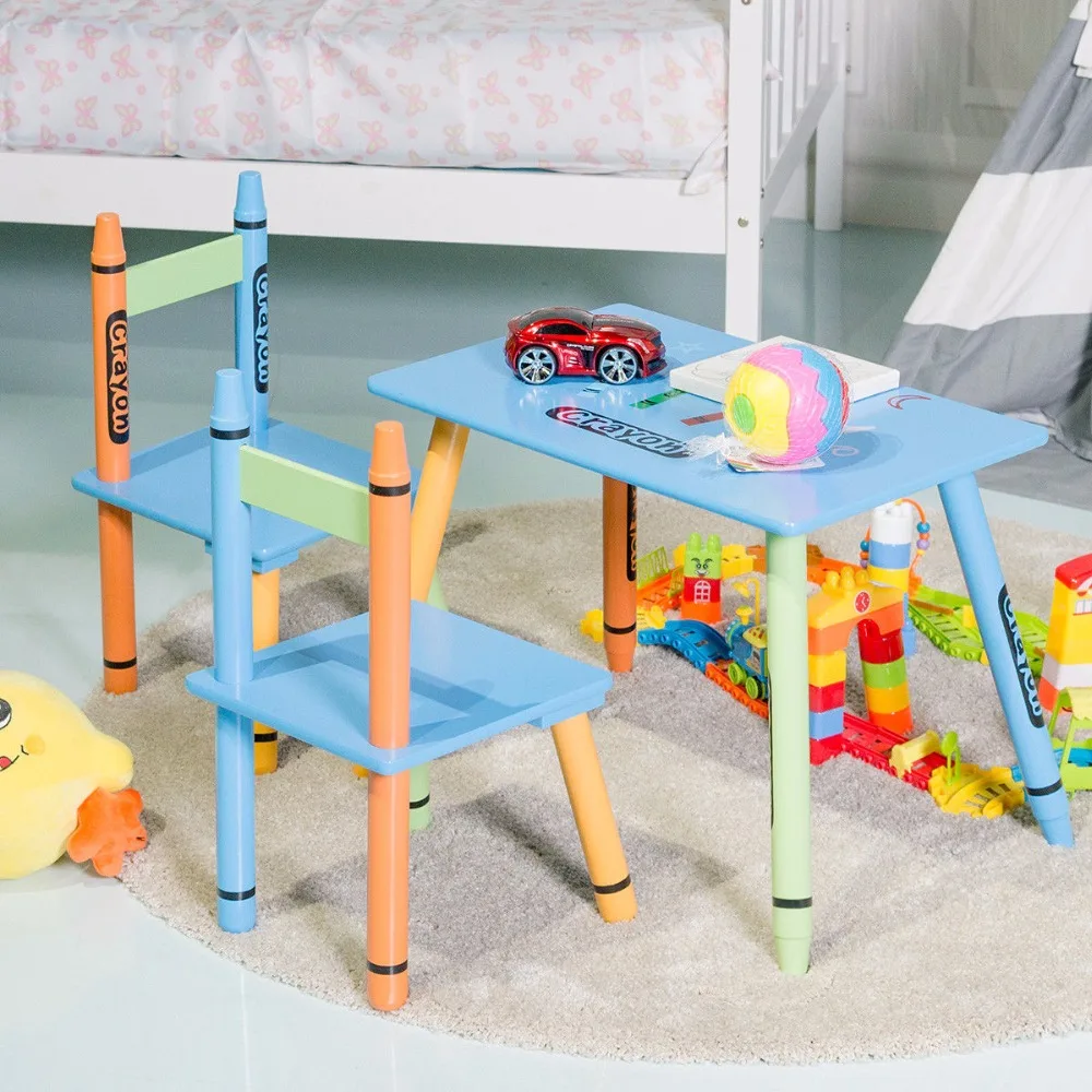 Giantex 3 Piece Crayon Kids Table & Chairs Set Wood Children Activity Playroom Furniture Colorful Kids Learning Tables HW56663 Giantex 3 Piece Crayon Kids Table & Chairs Set Wood Children Activity Playroom Furniture Colorful Kids Learning Tables HW56663
