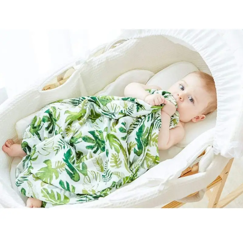 Green Leaf Newborn Muslin Cotton Soft Baby Blanket Swaddling Baby
