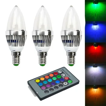 

E14 3W Remote Controlled LED Candle Bulb Colorful Light 240lm (AC 85~265V3pcs/lot)
