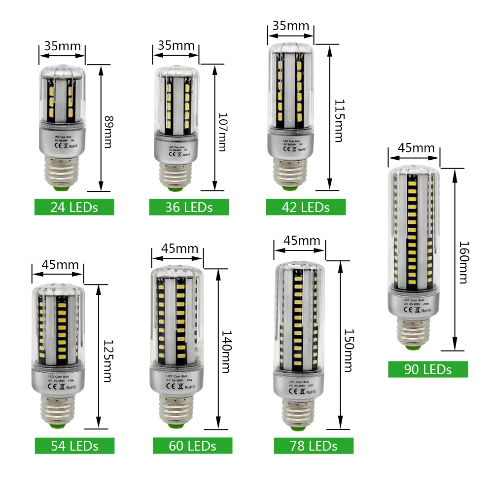 1 шт. честный мощность 5 Вт, 7 Вт, 9 Вт, 12 Вт, 15 Вт, 20 Вт, 25 Вт Светодиодная лампа “Кукуруза” лампы 110 V 220 V E27 E14 B22 Алюминий охлаждения SMD 5736 светодиодный прожектор
