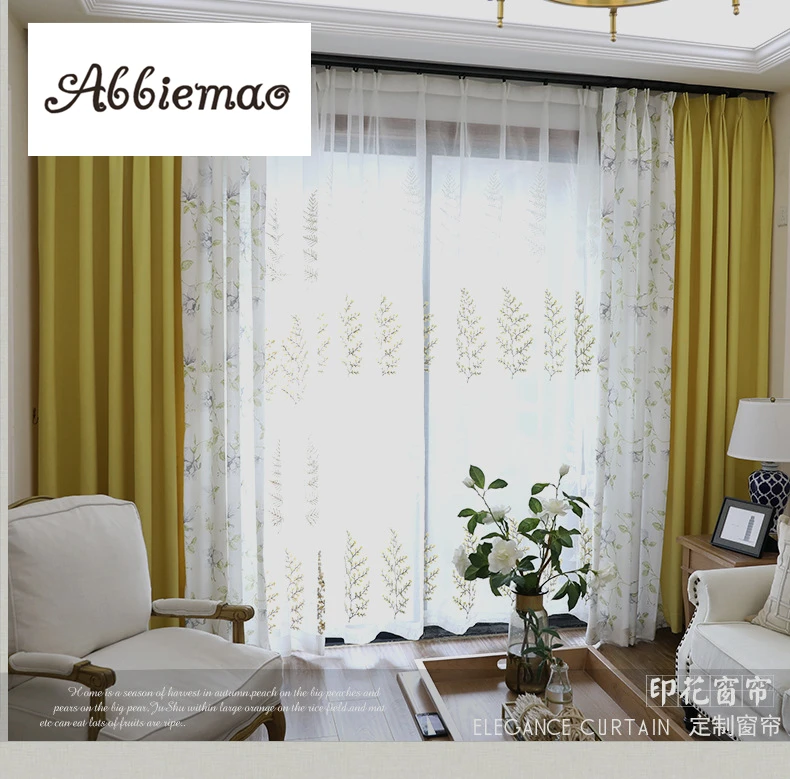 

Abbiemao American Style Floral Printing Curtain For Living Room Bedroom Cotton Hemp Shading Curtain Customized Finished Curtain