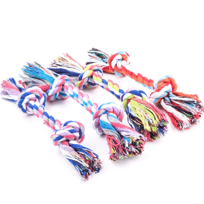 Dogs Cotton Chew Knot Toy Puppy Braided Bone Shape Rope Pet Durable Funny Teeth Cleaning Tool Random Color C24