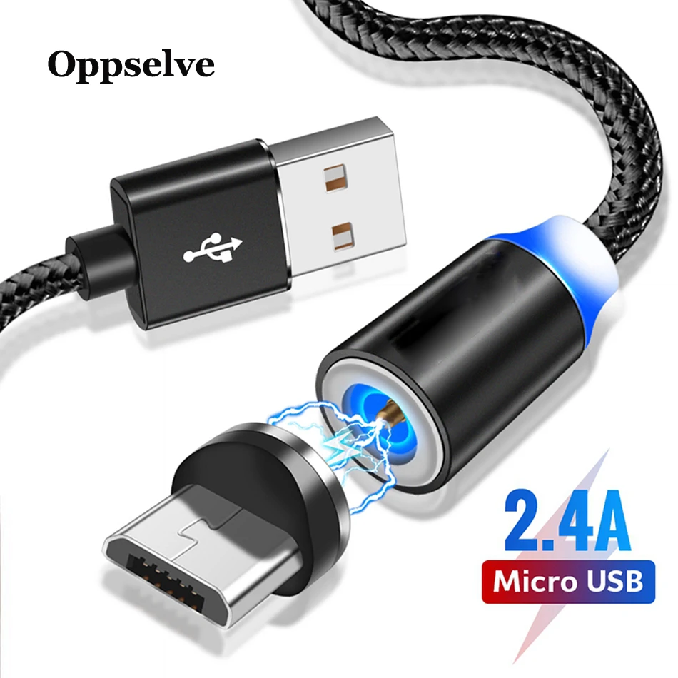 Oppselve Магнитный Micro USB кабель 2A Быстрая зарядка 1 м 2MLED магнитное зарядное устройство, кабель для Xiaomi 4X huawei P8 Lite samsung Data Cabo