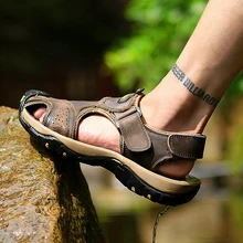 Классические мужские кожаные сандалии, дышащие, для скалолазания, Нескользящие, мужские, пляжные, рыбацкие сандалии, удобные, ноские