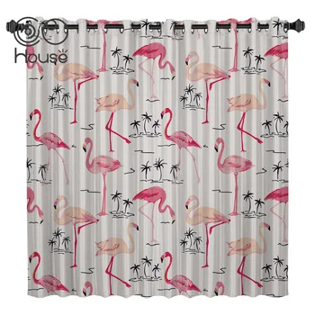 

COCOHouse Pink Flamingo Tropical Plant Window Treatments Curtains Valance Room Curtains Large Window Living Room Blackout
