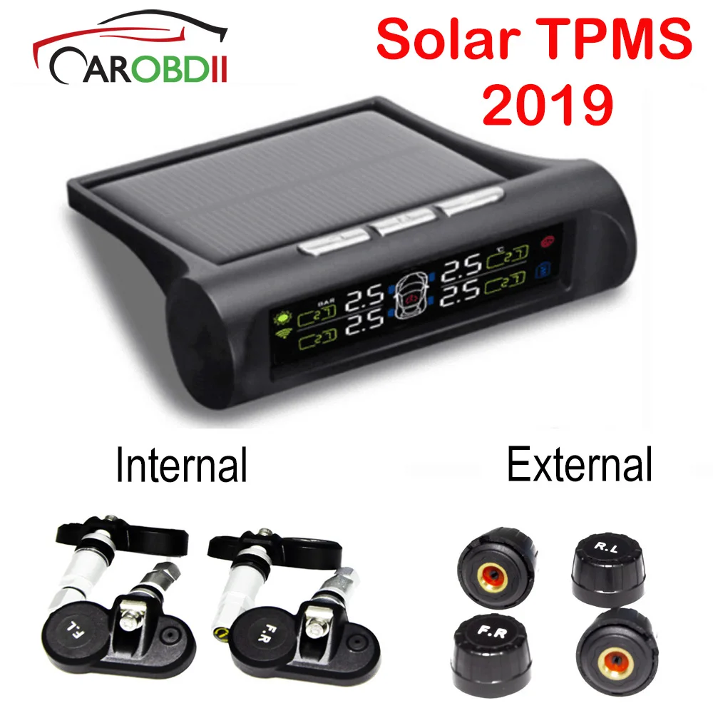

Car TPMS Tire Pressure Monitoring System Solar Powered USB Wireless Digital LCD Display Auto Car Security Pressure Alarm System