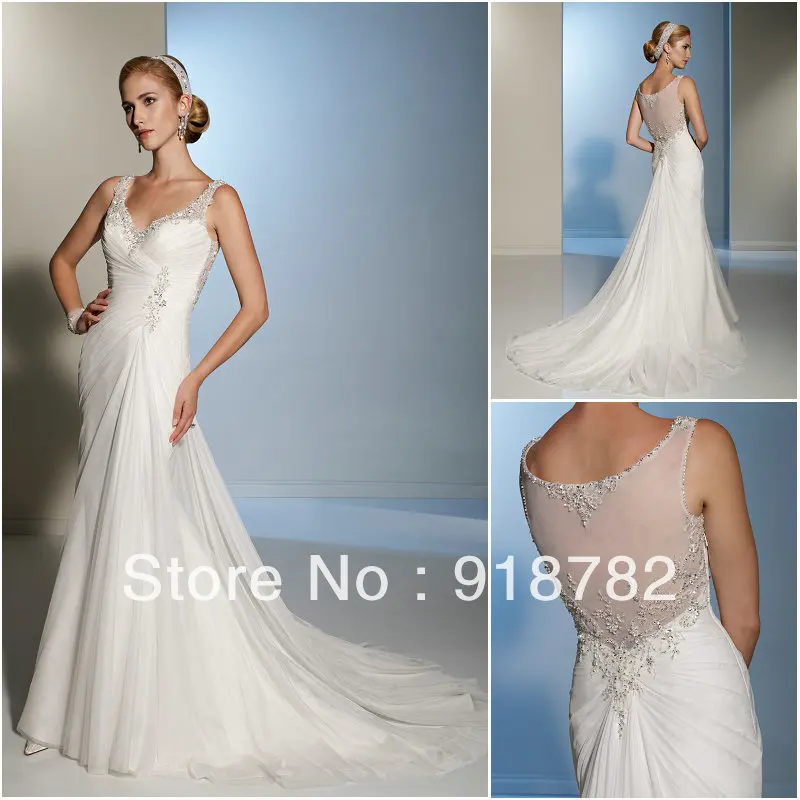 Mermaid Wedding Gowns Straps Ruched See Thourgh Court Train Chiffon Women Marrige Vintage Bridal Gown Dresses | Свадьбы и торжества