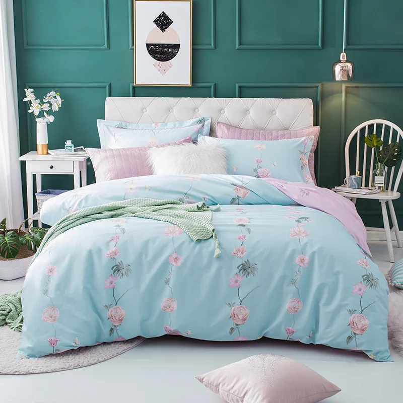 Spring flowers 100 Cotton Bedding Set Printed Duvet cover set Bed