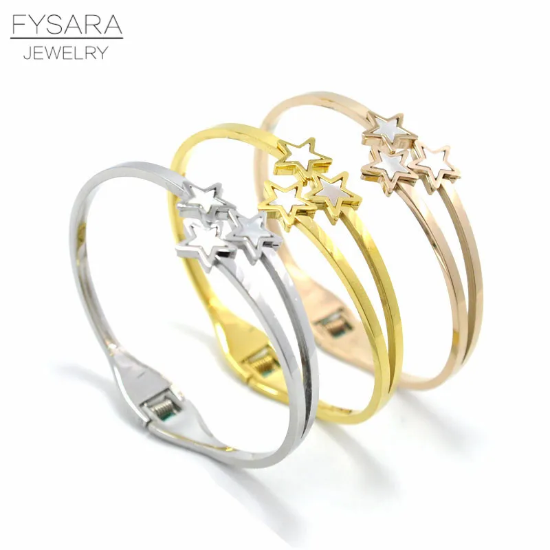

FYSARA Titanium Steel Jewelry White Shell Cuff Bracelets & Bangles For Women Stackable Star Bracelet Gold Color Lover Pulseira
