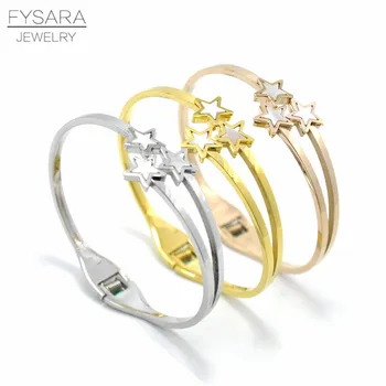 

FYSARA Titanium Steel Jewelry White Shell Cuff Bracelets & Bangles For Women Stackable Star Bracelet Gold Color Lover Pulseira
