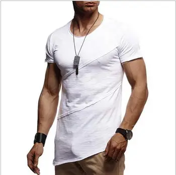 

Jogger sport short sleeve 2019 summer European size casual fashion pleated short sleeve round collar plain color T-shirt men