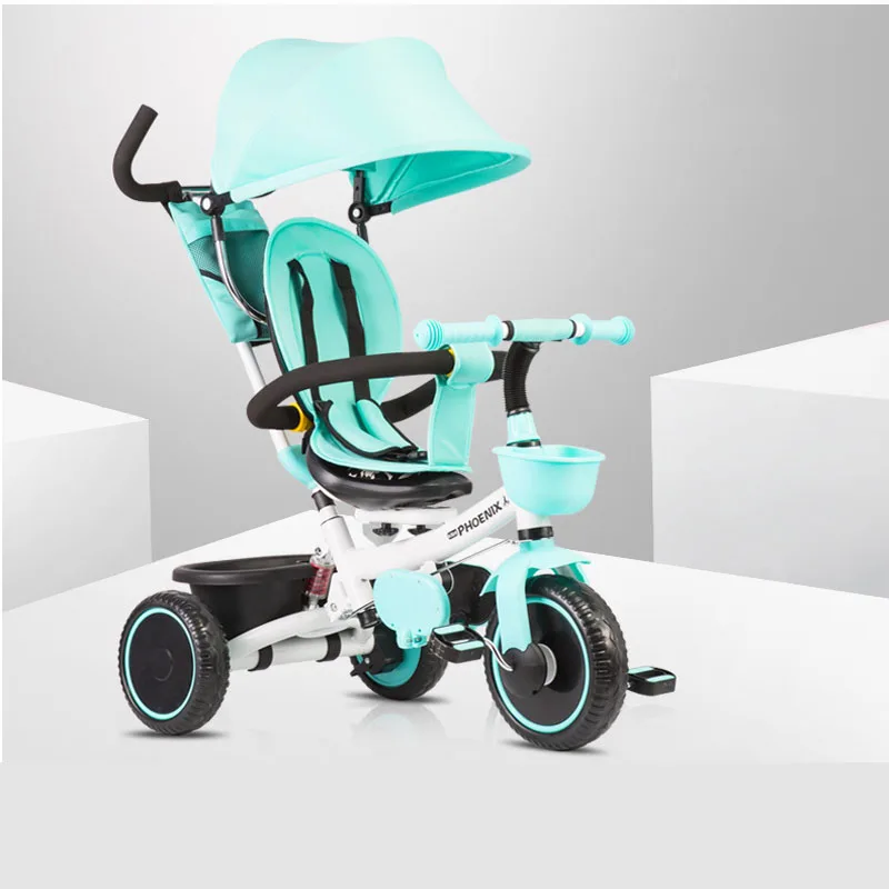 Детская коляска амортизатор с тентом обратная установка розовый синий 1-3-5 лет Педальный трицикл