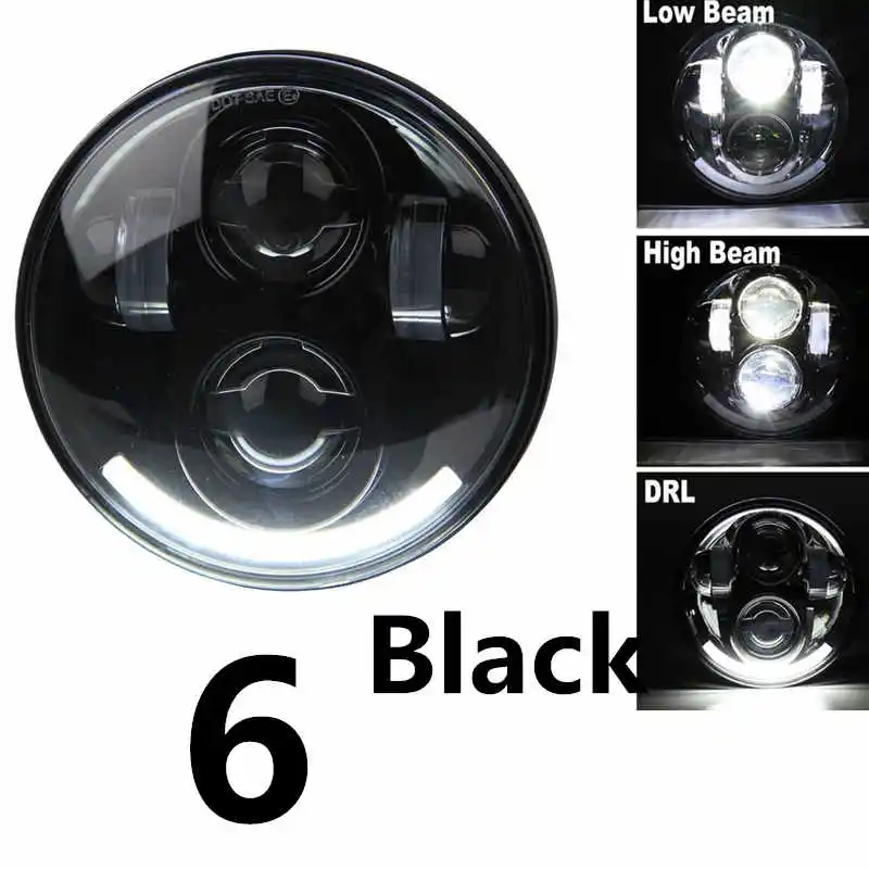 Черные 5,7" светодиодные фары для мотоциклов проекционный светильник белый Янтарный кольцо «Ангел» для Sportster Кафе Racer Bobber Iron 883 Dyna - Цвет: 4 led with DRL BALCK