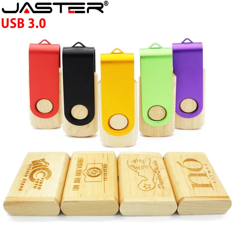 JASTER Usb 3 0 деревянная палка + металлический поворотный зажим costom логотип 4 64 Гб флэш