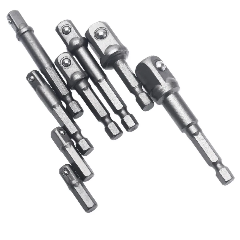 

8PCS Socket Bits Adapter Set Hex Drill Nut Driver Power Shank 1/4" 3/8" 1/2" Connecting Rod Head Extension Drill Bits Bar Wrench