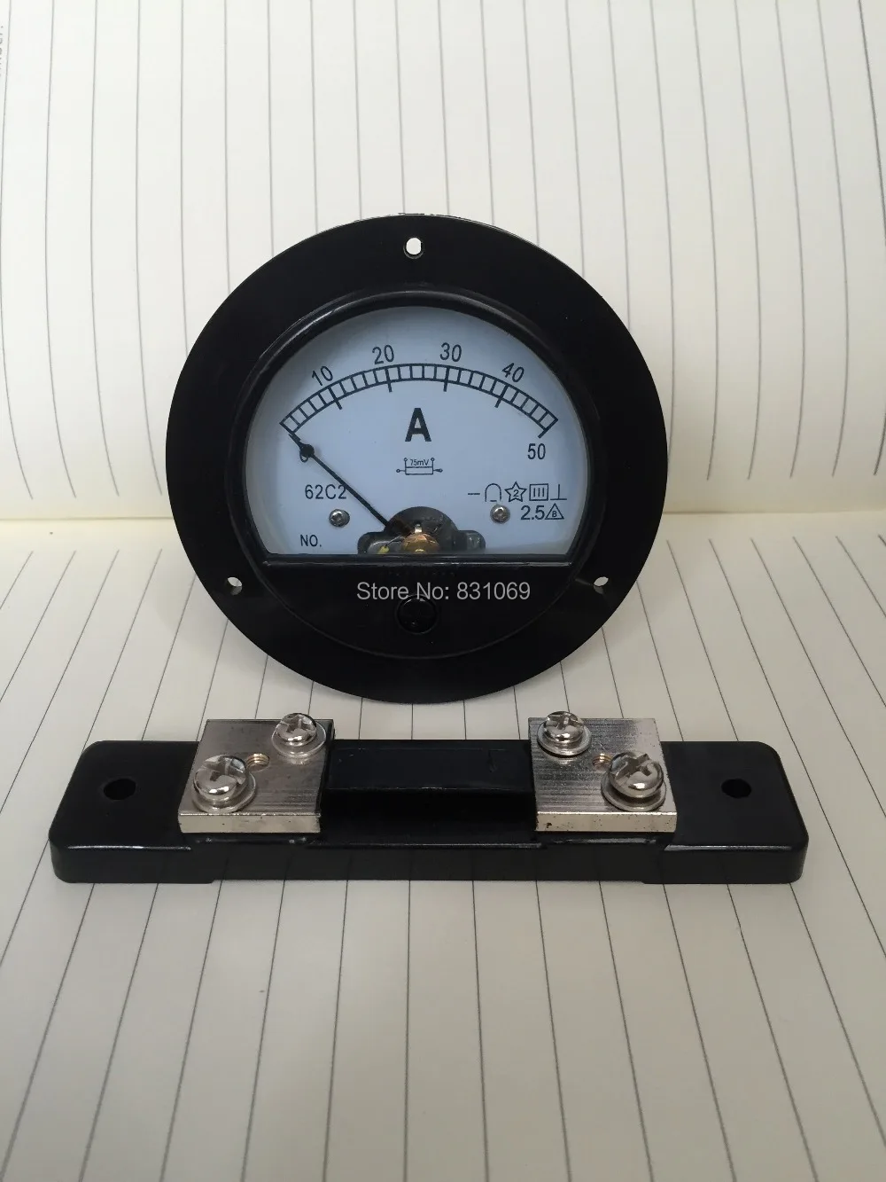 1Pieces/Lot 62C2 DC 0 50A+ Shunt Round Analog Amp Panel Meter Current