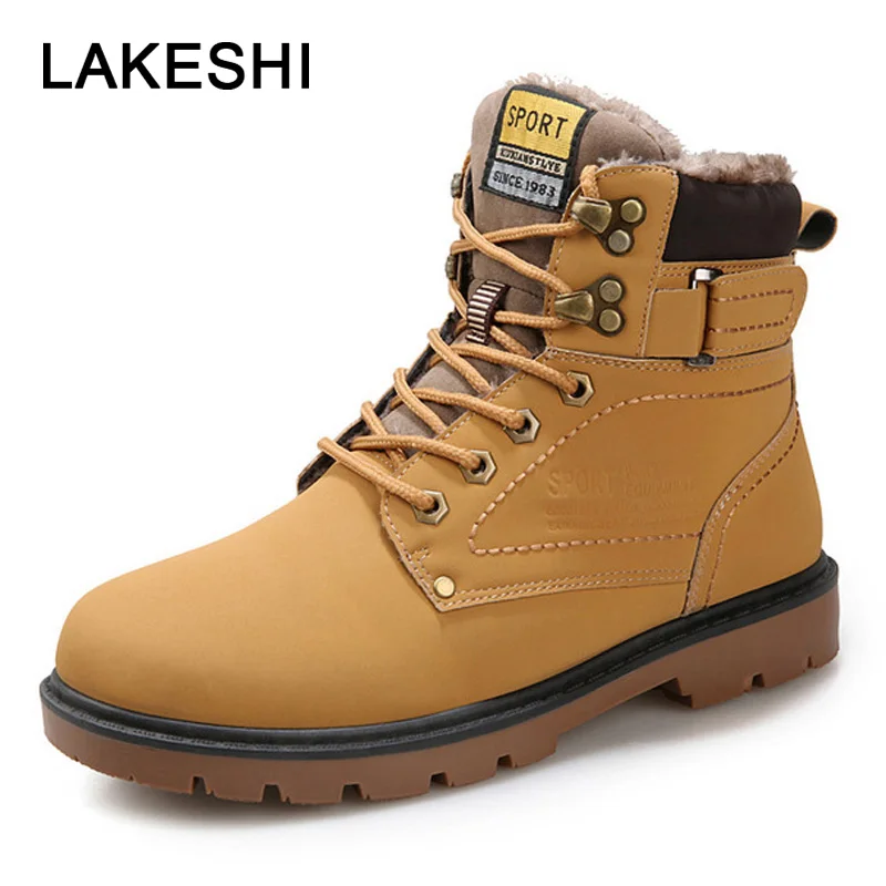

LAKESHI New Men Boots Fahsion Snow Boot Men Ankle Boots Men Martin Boots For Men Shoes With Fur Keep Warm Work Shoes Size 39-46
