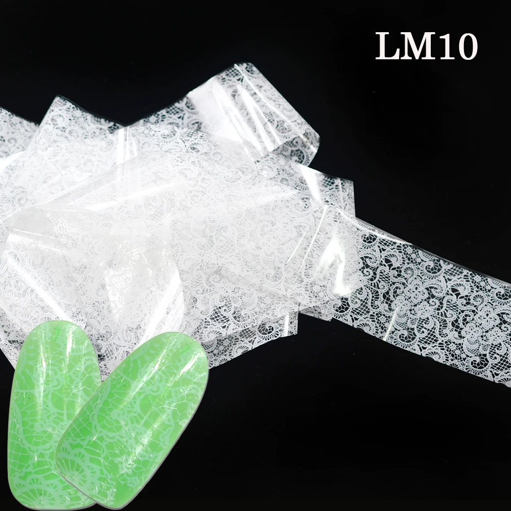 Наклейки для ногтей DIY клей-фольга для ногтей белый кружевной цветок рулоны для дизайна ногтей Фольга для ногтей 500 м 10 видов конструкций Лидер продаж LM01-10