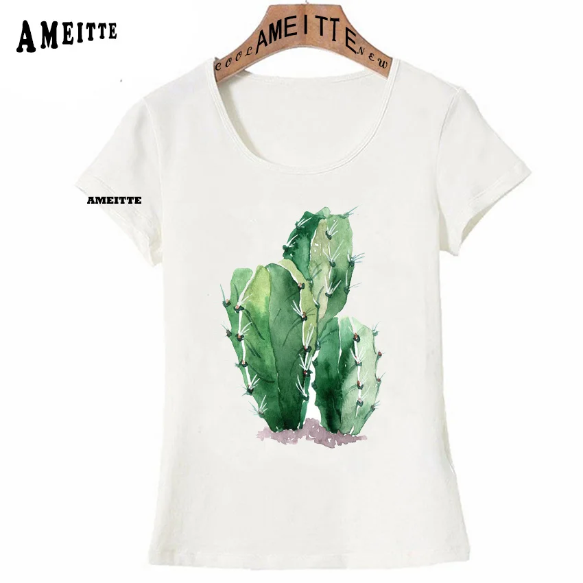 

New Summer Women t-shirt I Love Green Cacti Art T-Shirt Lovely Cactus Design White Casual Tops Woman Tees Cute Girl Short Sleeve
