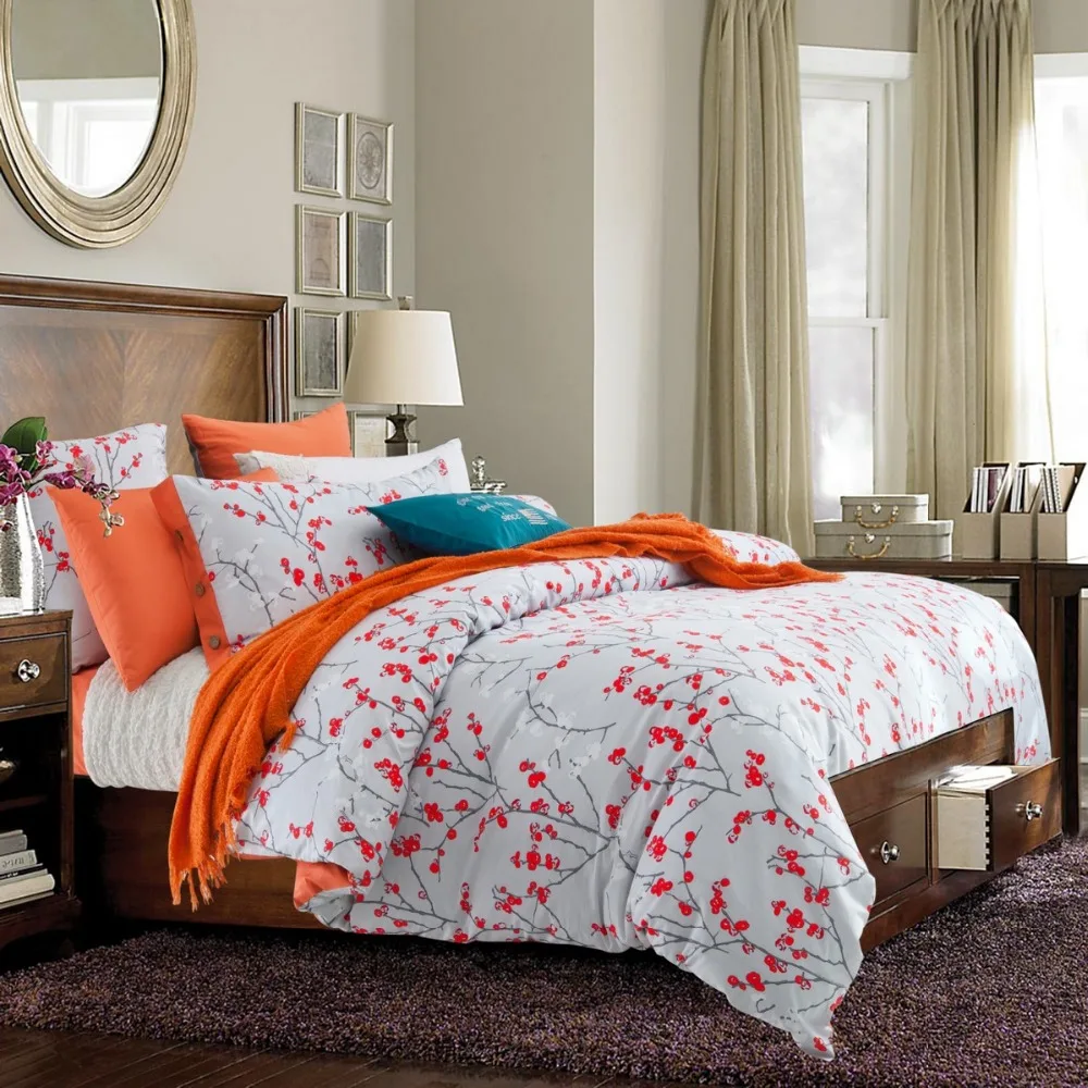 4PCS Pure Cotton American Style Bedding Set Reactive Printing Home Textile Bedclothes Contain