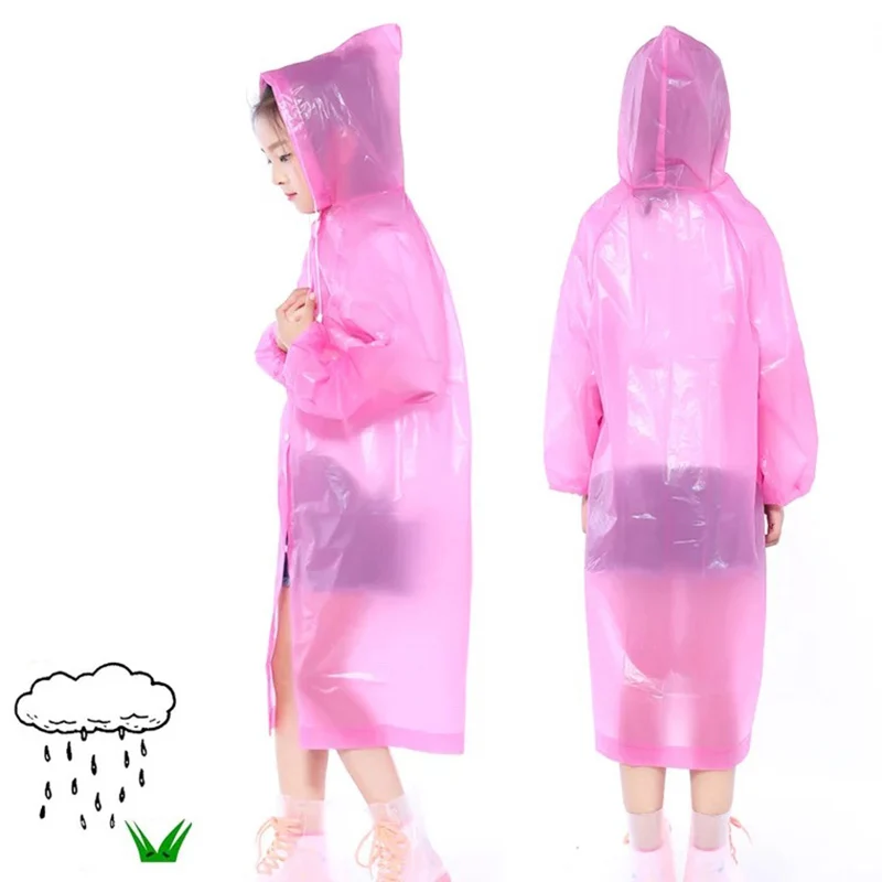 Прозрачный детский плащ-дождевик с капюшоном для детей, пластиковый дождевик, водонепроницаемое пончо, непромокаемая одежда для кемпинга, непроницаемая - Цвет: Розовый