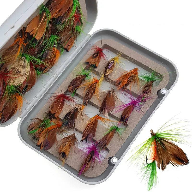 32pcs/box Fly Fishing Lure Set Baits Feather Butterfly Barb Single