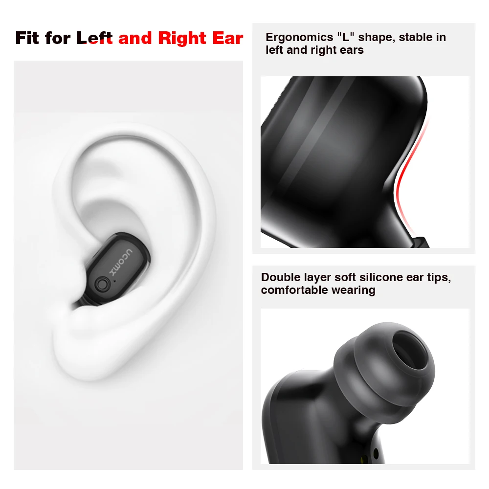 UCOMX Mini Bluetooth Earphone Wireless Earbud In-Ear Monitor Single Wireless Earphone with Mic Handsfree Earpiece for Smartphone