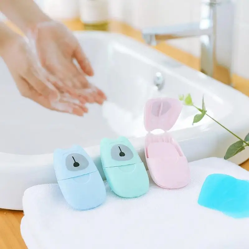 

50pcs/set Disposable Boxed Paper Soap Travel Portable Hand Washing Box Slice Sheets Mini Soap Paper