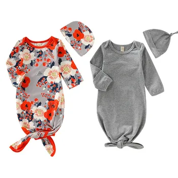 

0-6M Baby Girl Boy Sleeping Bags Hat 2Pcs Soft Floral Newborn Swaddle Muslin Blanket Wrap Swaddling Blanket Cotton Sets For Baby