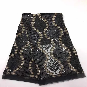 

High Quality Nigeria French Laces Pink Latest Sequin French Lace Fabric Beautiful Black And Gold Sequins Net Lace Fabric 2019