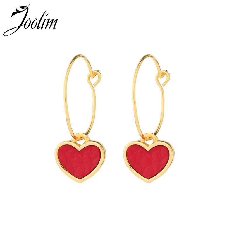 

Joolim Red Leather Heart Hoop Earring Cute Earring
